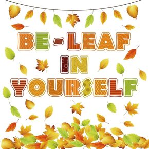 112pcs Be Leaf in Yourself Bulletin Board Set for Classroom Decorations, Autumn Thanksgiving Maple Leaf Cutouts for Home Classroom Wall Positive Bulletin Board Decor - Be Leave in Yourself