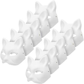 10Pcs Cat Mask, Blank Cat Mask, Paintable Blank Animal Dress Up Mask, DIY White Mask Fox Mask for Masquerade Halloween Cosplay Mask Costume Party