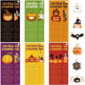 Gueevin 60 Sets Halloween Bookmarks with Metal Charms Pumpkin Bible Verses Bookmarks Halloween Pendant Thanksgiving Christian Religious Page Marker for Women Girl Book Lovers Church Baptism Gifts