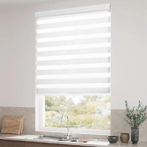 Cordless Zebra Blinds Windows Shades Free-Stop Roller Blinds, Blackout Roller Shade for Windows Privacy, Dual Layer Day & Night Indoor Light Control (H:72", W:34", White)