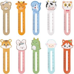 100 PCS Animal Bookmarks for Kids Cute Book Marks for Reading Kids with 10 Different Animal Patterns, Reading Ruler Style Bookmarks for Kids Bulk