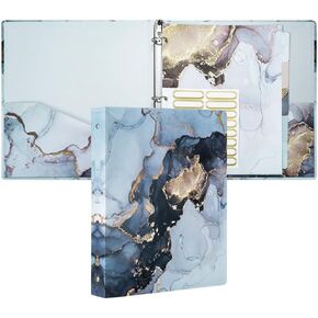Cute Binders! Decorative Hardcover 3 Ring Binder 1 Inch (Letter-Size) with 5-Tab Dividers and File Folder Labels. Black Marble Three Ring Binder for Cute School Supplies and Office Supplies