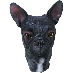 Latex Animal Dog Mask, French Bulldog Mask Animal Full Head Masks Fancy Dress Costume Black