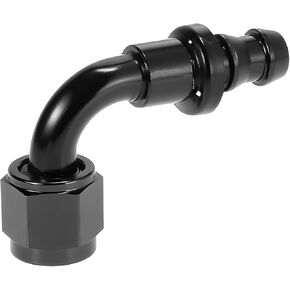 8AN 90 Degree Push Lock Hose End Fitting, Swivel for CPE Braided Hose, Aluminum Auto Push Lock Hose End Fitting for Rubber Fuel Line, Car Accessories Universal for SUV, Truck, RV（Black/AN8）