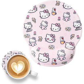 Cartoon Kitty Ergonomic Mouse Pad with Gel Wrist Rest Support Cute Kawaii Anime Non-Slip PU Base Mousepad with Coaster Office Home Working Pain Relief Laptop Computer Desk Accessories for Women Girls