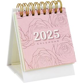 Small Desk Calendar 2024-2025, 3" x 4.3", Runs from July 2024 Until December 2025, Standing Flip Academic Year Monthly Calendars with Gold Coil, Easy to Read (Pink)