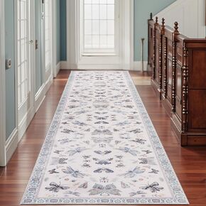 BALAPET 2x10Ft Runner Rugs for Hallway Soft Washable Kitchen Runner Rug Retro Insects Print Rug Non-Slip Room Floor Carpet for Dining Room ‎Laundry Bathroom Bedroom(Green)