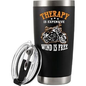 Panvola Therapy Is Expensive Wind Is Free Motorcycle Gifts Vacuum Insulated Tumblers Biker Rider For Dad Husband Boyfriend Uncle Travel Mug 20 oz Black