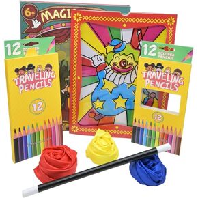 Stage Magic Set with Magic Wand, Magical Scarves, Magic Clown, Traveling Magic Color Pencils and Tutorial Videos Vanish Magic Props for Kids, Beginners and Adult