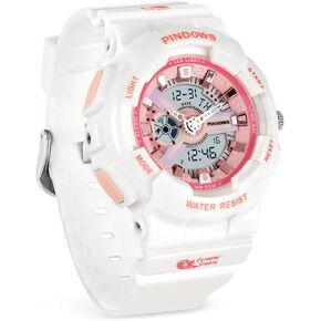 Women Watch for Women Teenagers Watch Outdoor Waterproof Digital Sports Analog Watches for Ladies Students with Stopwatch Alarm Countdown Dual Display 7 Color LED Backlight