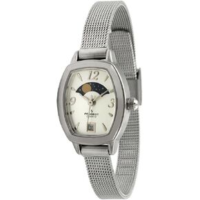 Peugeot Women's Slim Mesh Decorative Sun Moon Phase Vintage Dress Watch with Date