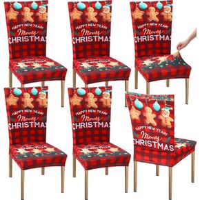 6 Set Christmas Decorations Chair Covers Stretch Dining Room Chair Slipcovers Gingerbread Man Plaid Red Removable Xmas Seat Cover Washable Protector Cover for Holiday Kitchen Decor in Saudi Arabia