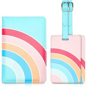 RFID Rainbow Passport Holder with 2 Luggage Tags for Women (3 Pieces)