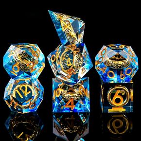 Ring DND Dice Set Sharp EdgeResin Dice,Golden Ring Inclusion Lord of The Rings D&D Dice RPG Role Playing Games, Dungeons and Dragons Polyhedral Dice Set（red）