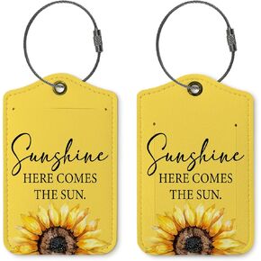 ZFQ Hello Sunshine Luggage Tags for Suitcases,Western Cow Flower 2 Pack Baggage Tag Label with Steel Loop,Handbag School Bag Backpack Traveling Accessories,Cow Lover Gifts