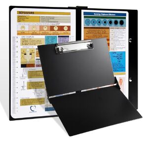 Black Nursing Clipboard with Nursing and Medical Edition Cheat Sheets - Aluminum Foldable Nurse Clip Boards Essential Accessory for Efficient Patient Care