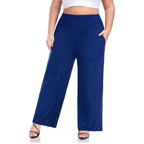 ZERDOCEAN Women's Plus Size Palazzo Pants Wide Leg Smocked Waist Casual Loose Lounge Pants with Pockets