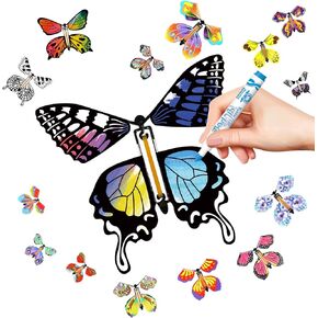 SANYIYIBA 12 Pcs Flying Butterfly Toy Magic White Painting Butterflies Wind Up Butterflies Toys Painted Craft Card Set Gift for Kids on Birthday Wedding Party