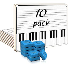 SCRIBBLEDO 10 Pack 11 x 14 Inch Piano Board Dry Erase White Boards Keyboard Double Sided Music Staff whiteboard for Kids Students, Musicians Music Class Supplies. (10 Erasers Included)