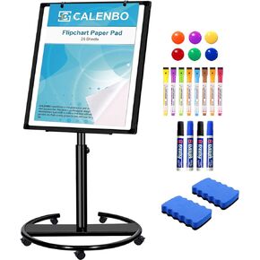 Magnetic Mobile Whiteboard, 40 x 28 inches Height Adjustable Easel Flipchart Stand Rolling Dry Erase Board with 25 Sheets Paper Pad - Whiteboards for Classroom, Home, Office