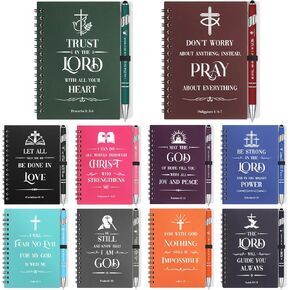 Glenmal 10 Sets Christian Gift Bulk Spiral Bible Notebooks for Note Taking Verse Bible Pens Inspirational Scripture Prayer Christian Study Journals for Women Men Religious Pens Gifts for Church
