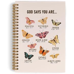 God Says You Are Beautiful Spiral Notebook, Butterfly Notebook Christian Journal, Lined Journal College Ruled Notebook, Bible Verse Inspirational Hardcover Notebook for Christian Gifts 5.5x8.3