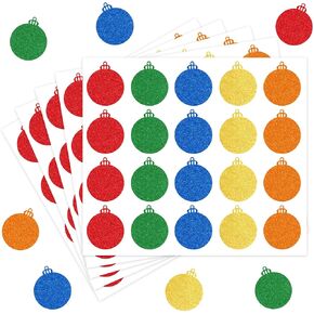 AnyDesign 500Pcs Christmas Stickers Glitter Lights Envelope Seal Decals 5 Colors Xmas Paper Labels Self-Adhesive for Winter Holiday Invitation Greeting Card Scrapbook, 1.5 in