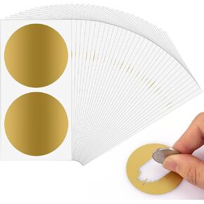 HFKPJRT 100 Pieces Scratch Off Stickers 2 Inch, Round Gold Scratcher Stickers for Bridal Shower Baby Shower, Self Adhesive Scratch Off Sticker Lables for DIY Scratch Off Games, Reward Card, Promotion