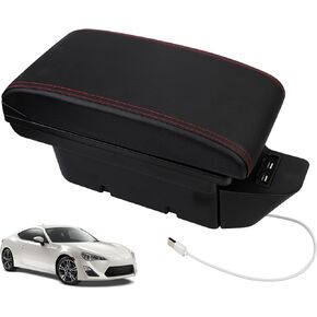 Consoles Armrest Compatible with Toyota 86 GT86 & Subaru BRZ & Scion FR-S 2012-2020 Center Console Storage Armrest Box for Left-Hand Rudder Black with Red Stitching