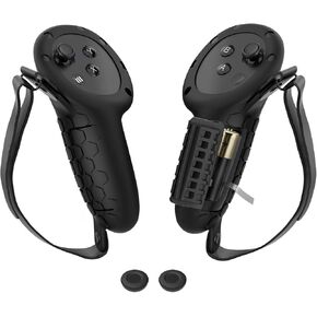 MOJOXR Upgraded Controller Grip Cover & Joystick Caps Compatible with Quest 3, VR Accessories Silicone Protective Grip Sleeve, with Battery Opening Protector and Adjustable Knuckle Strap(White)