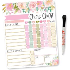 Floral Dry Erase Chore Chart for Kids - Magnetic Chore Chart for Kids Magnetic, Chores Chart for Kids, Responsibility Chart for Kids, Good Behavior Chart for Kids at Home, Kids Chore Charts for Kids