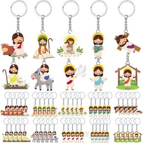 50 Pcs Acrylic Jesus Keychains Bulk Christian Key Chains for Sunday School Baptism Bible Keychain for Christmas Nativity First Communion Supplies,Religious Cross Jesus Gifts for Women Men