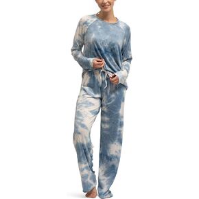 Hello Mello Dyes The Limit Lounge Wide Leg Pajama Pants & Long Sleeve Raglan Shirt - Blue, Medium/Large
