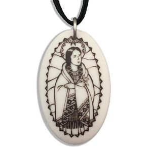 Patron Saints St Kateri Tekakwitha Porcelain Oval Medal on Braided Cord of Environment and Orphans