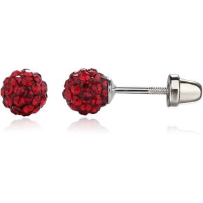 Sterling Silver Simulated Birthstone Pave Ball Screw-Back Earrings for Little Girls and Kids