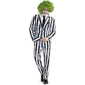 Offstream Men's Beetlejuice Costume - Halloween Party Outfit - Slim Fit Suit - Black and White