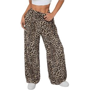 SweatyRocks Women's Leopard Printed Wide Leg Pants Elastic Waist Trousers with Pockets