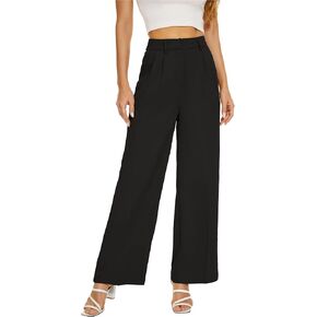 Women Office Wide High Waist Pants Loose Fit Elastic Waist Pleated Front Trousers for Work Casual in Kuwait
