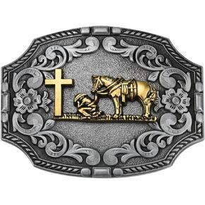 Religion Celtic Cross Horse Belt Buckle for Men│Floral Horseman Texas Cowboy Christmas Halloween Belt Buckle