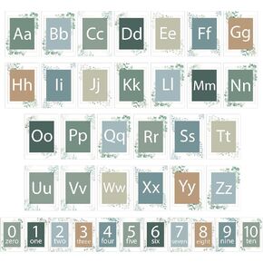 36Pcs Greenery Alphabet and Number Bulletin Board Set Eucalyptus Educational Preschool Cards ABC Letters 0-10 Number Posters for Kids Kindergarten Classroom Wall Decoration Supplies in Kuwait