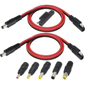2Pack SAE to DC Adapter Cable SAE Plug to DC 5.5mmx2.1mm Male Connector Cables with SAE Polarity Reverse Adapter & DC8/6.5/5.5/4.0/3.5(mm) Adapters for Solar Battery Panel (14AWG 2ft/60cm)