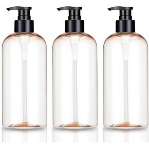 Plastic Pump Bottles Dispenser 16oz/500ml Colorful Clear Plastic Bottles 3 Pack Empty Refillable Pump Bottle for Body Wash, Liquid Soap, Massage Oil