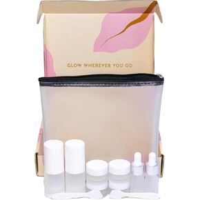 Travel Skincare Containers Set - TSA Approved Toiletry Bag & Travel Size Toiletries Bottles - Airless Pump Travel Bottles, Dropper Bottles & Travel Size Containers for Serums, Moisturizers, & Oils
