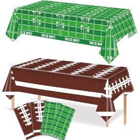 4 Pack Football Party Decorations Tablecloths Football Party Supplies Disposable Plastic Football Tablecloth for Football Birthday Party Decorations Game Day Tailgate Decorations, 87 X 51in