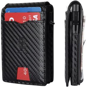 SOUL Wallet for Men, Slim Mens Wallet with Money Clip, Pop Up Card Case, RFID Blocking Bifold Wallets, Minimalist Leather Wallet Credit Card Holder with ID Window(Carbon Fiber)