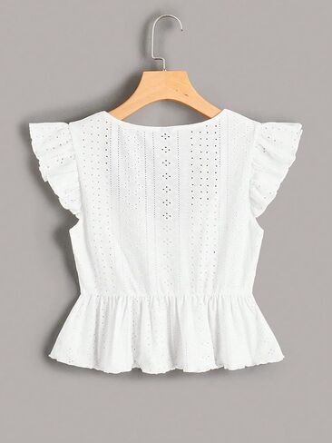 SOLY HUX Women's Ruched Sweetheart Neck Cap Sleeve Ruffle Trim Peplum Crop Blouse Tops in Saudi Arabia