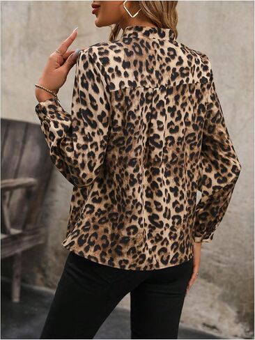 Milumia Women's Leopard Print V Neck Lantern Long Sleeve Blouses Tops Shirt in Saudi Arabia