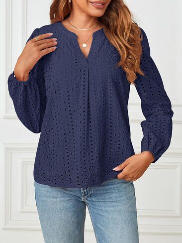 MEROKEETY المرأة فستان من الدانتيل بلوزة العيينة التطريز نفخة كم طويل الخامس الرقبة الخريف بوهو قميص حريمي in Kuwait