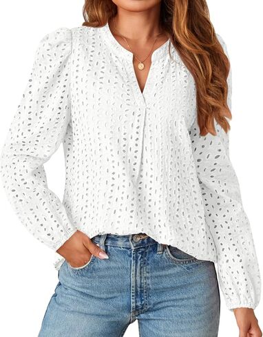 MEROKEETY المرأة فستان من الدانتيل بلوزة العيينة التطريز نفخة كم طويل الخامس الرقبة الخريف بوهو قميص حريمي in Kuwait