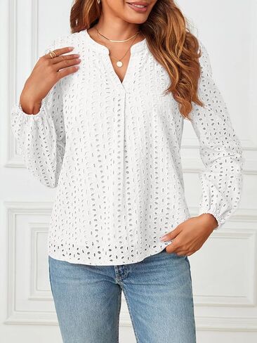 MEROKEETY المرأة فستان من الدانتيل بلوزة العيينة التطريز نفخة كم طويل الخامس الرقبة الخريف بوهو قميص حريمي in Kuwait